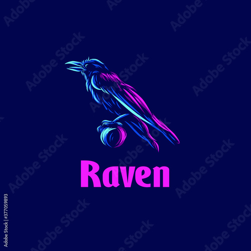 Raven Corbie Beak Bird line pop art potrait logo colorful design with dark background. Abstract vector illustration. Isolated black background.