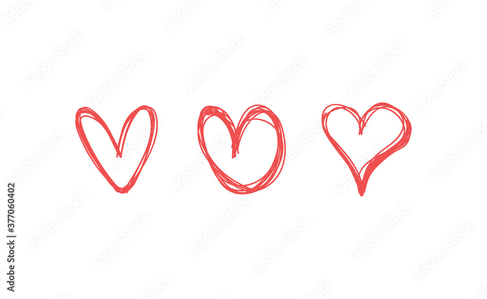 Heart doodles. Hand drawn heart illustrations. Valentine's day decoration scribbles. Sketch icons.