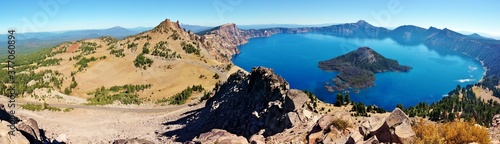 Panarama of Crater lake from the top of Watchman Peak Trail, Oregon, USA photo