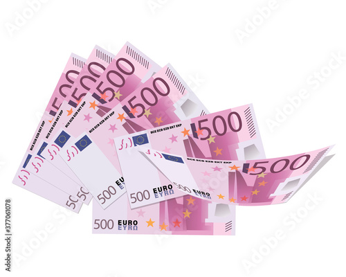 500 Euro bills. Cash. Five hundred euro banknotes isolated on white background. Design for a poster, business project.