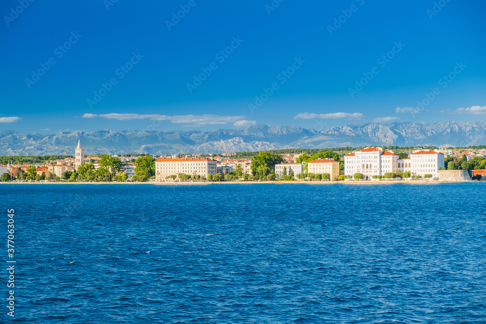 Croatia, city of Zadar, cityscape frome the seaside. Zadar is famous tourist destination at Adriatic sea coast.
