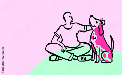 the art of the happy boy and his dog