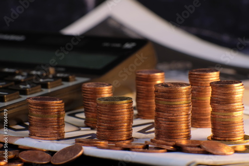 stacks of coins on the background of the coins