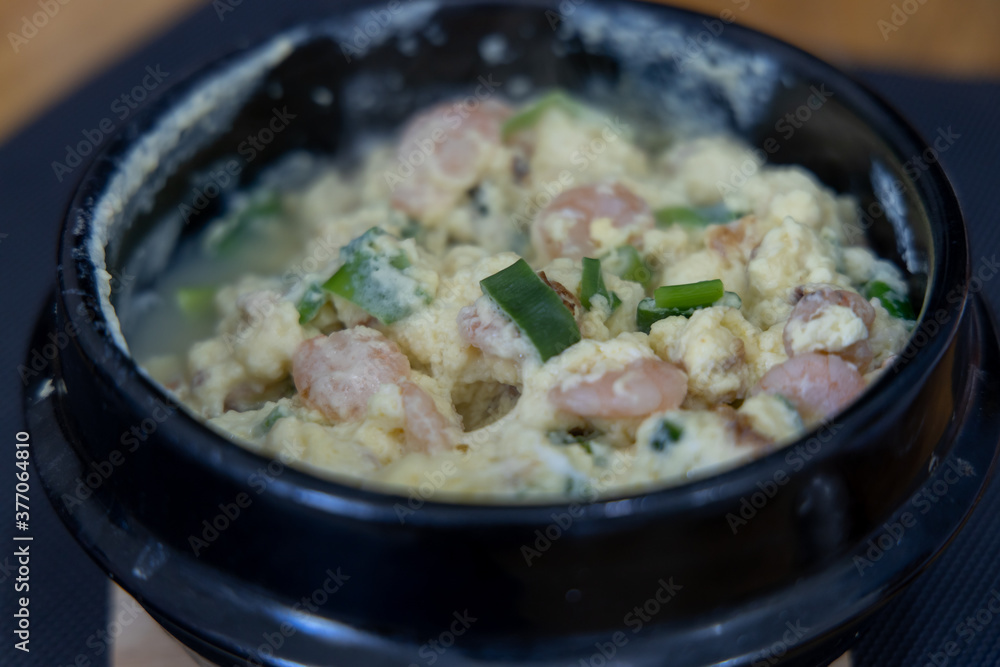 Korean food shrimp steamed egg