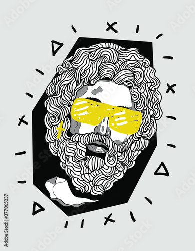 Asklepios of Melos. Vector illustration hand drawn. Creative geometric yellow style. With glasses.