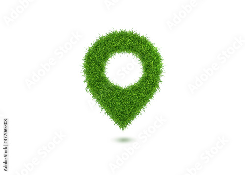 Green location symbol of pin. Green Grass shape on location pin concept of green place for tourist or visit. Green Destination. 3d rendering. white background.