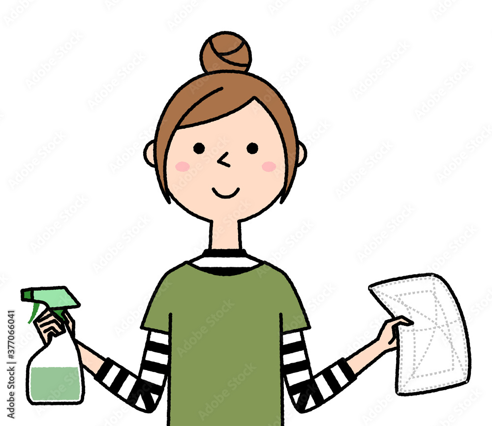 拭き掃除をする若い女性 ママ