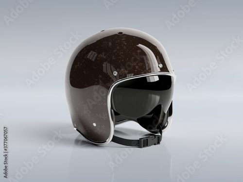 Brown vintage motorbike helmet isolated on white background Mockup 3D rendering photo