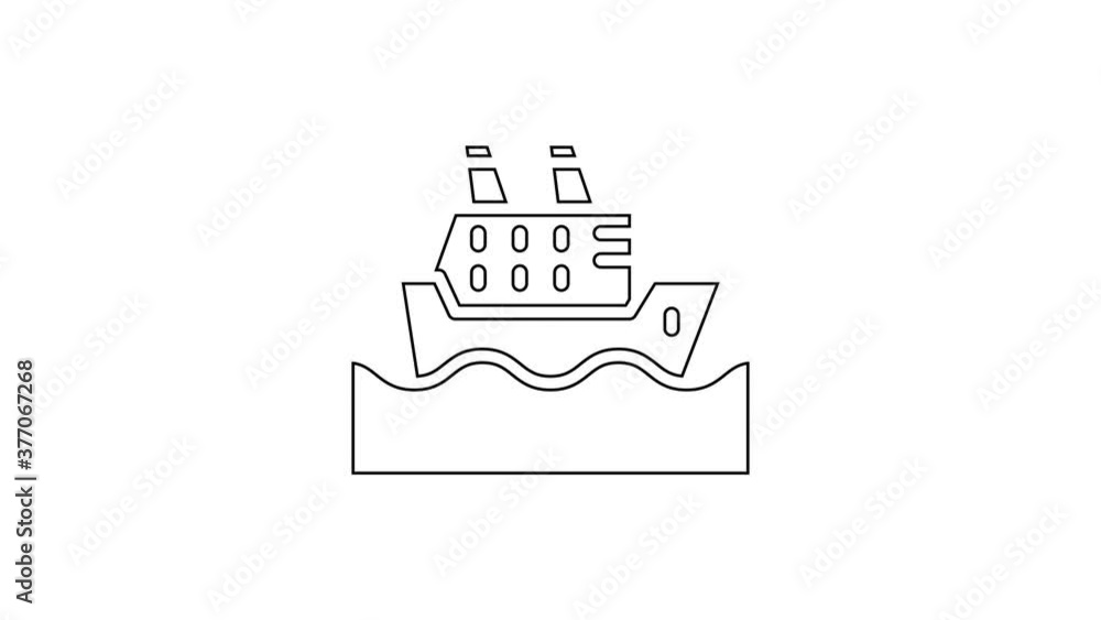Black line Cruise ship in ocean icon isolated on white background. Cruising the world. 4K Video motion graphic animation. Black line Cruise ship in ocean icon isolated on white background. Cruising the world. 4K Video motion graphic animation.