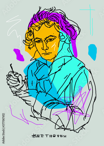 Ludwig van Beethoven. Vector illustration hand drawn.  Line sketch.