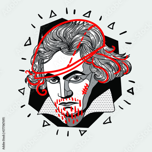 Ludwig van Beethoven. Vector illustration hand drawn. With cap.