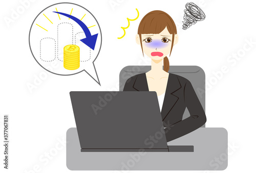 パソコン　女性　ビットコイン　ダウン