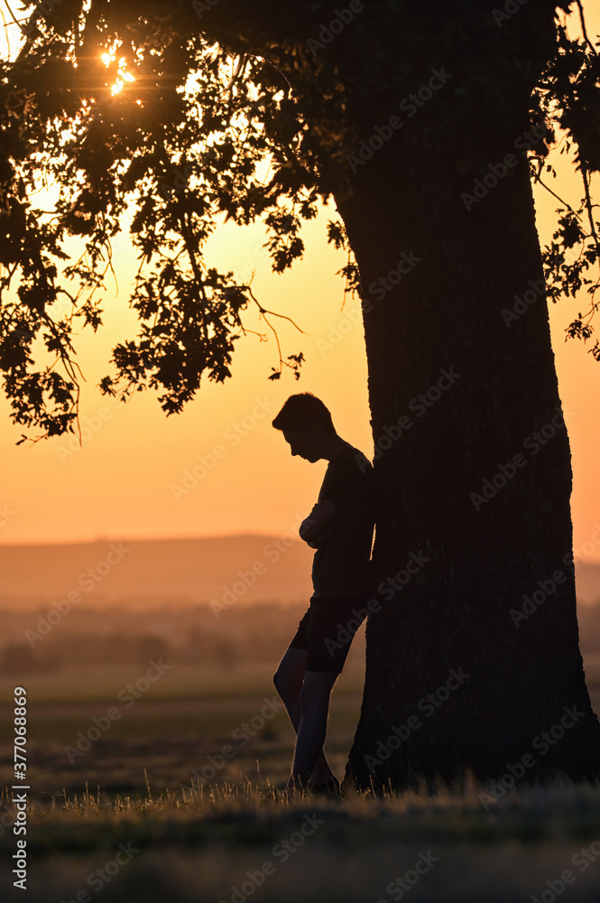 Closeup portrait young man alone