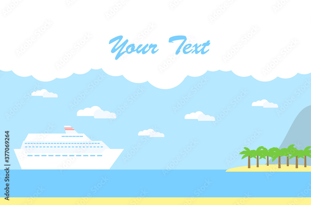 Vector illustration: cruise liner near tropical beach
