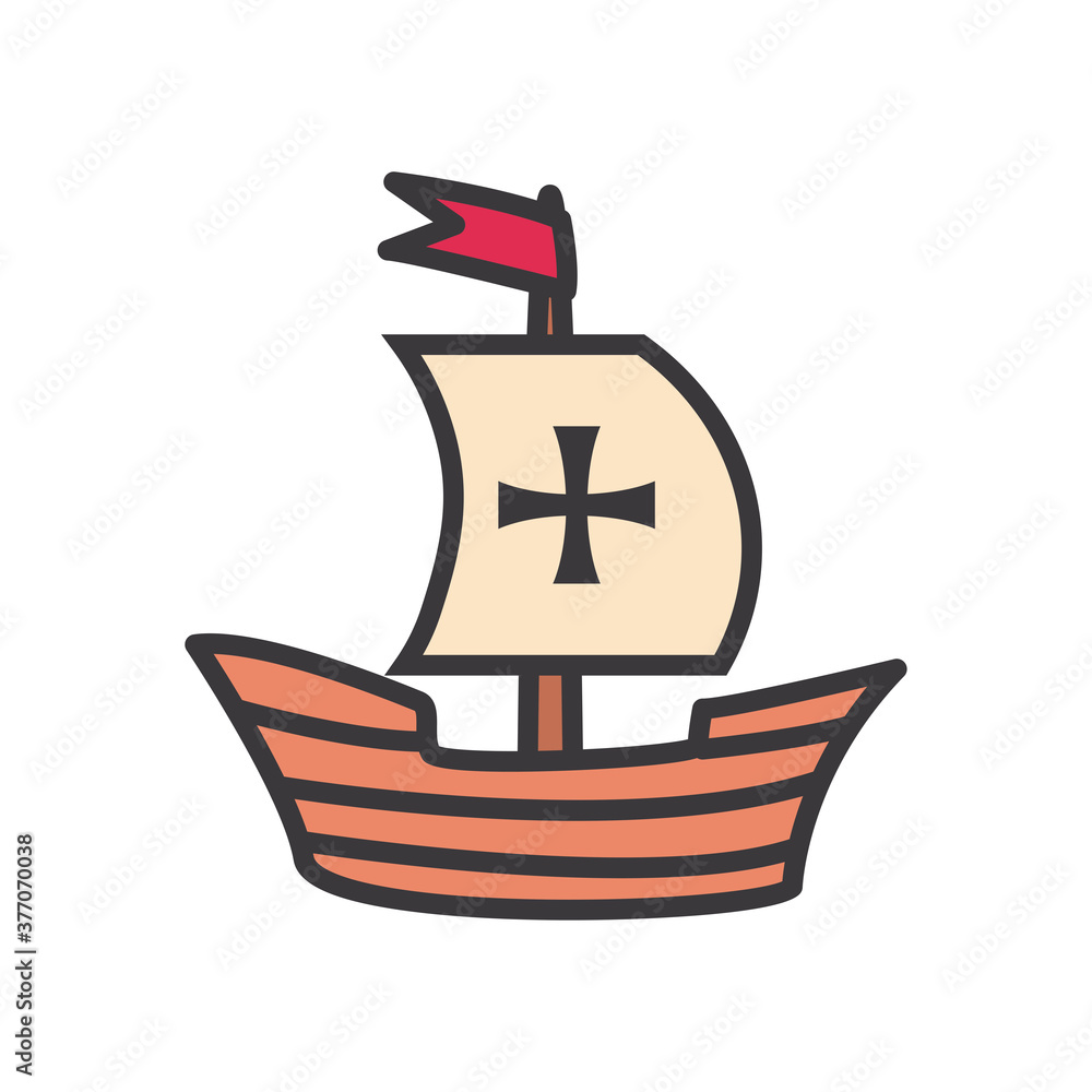 Columbus ship line and fill style icon vector design Columbus ship line and fill style icon vector design