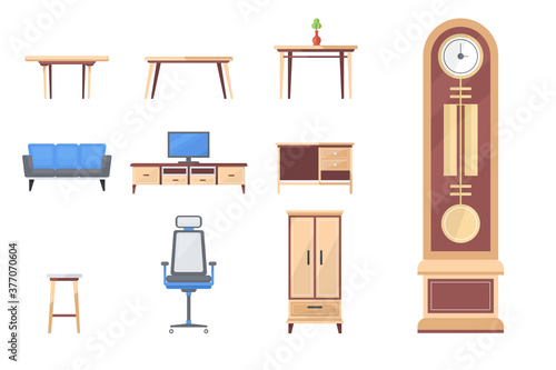Vector illustration of house furniture set. Living room interior collection. 