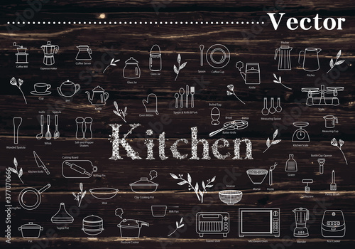 キッチン　線画　シンプル　