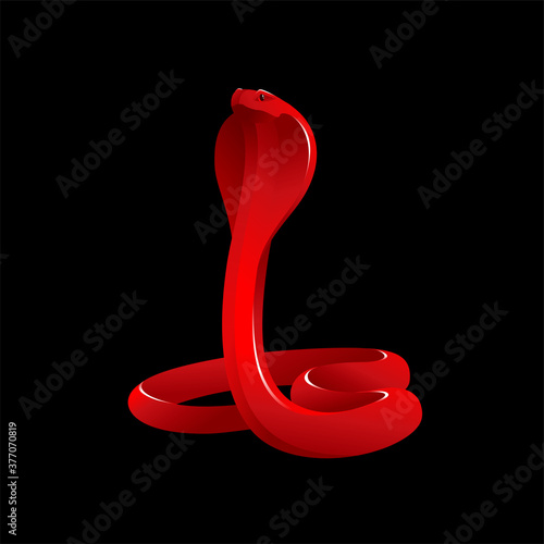 King cobra in cartoon modern style for logo or emblem - poisonous reptile predaton illustration on black background