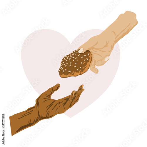 Vector Illustration of Hand Giving Bread