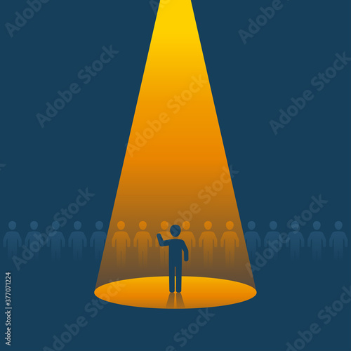 Recruitment or leadership concept -  people row with spotlighted chosen one - creative visualization of people challenge competition