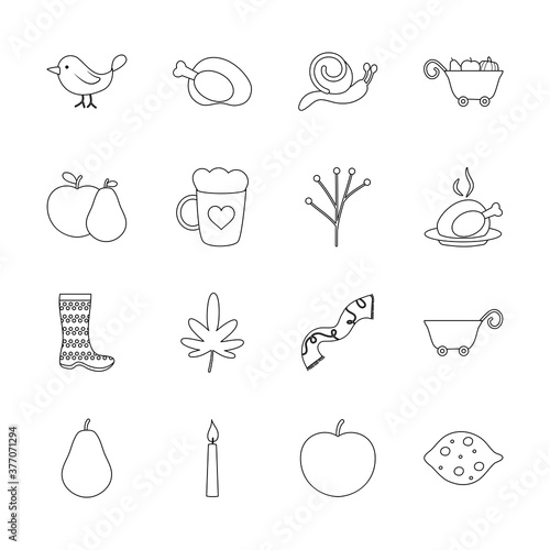 icon set of autumn and rain boot, line style