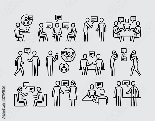 People Talking. Two People Talk Face To Face Vector Line Icons Set