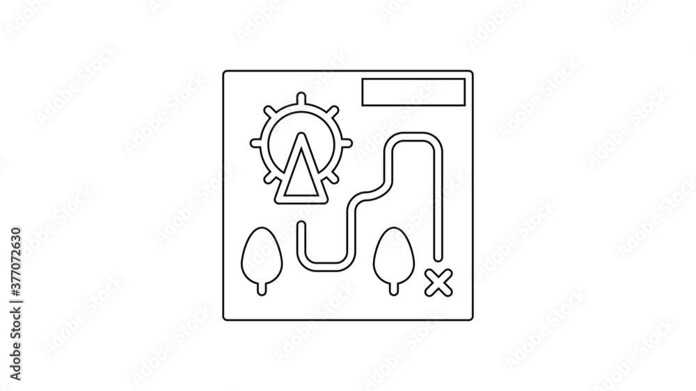 Black line Amusement park map icon isolated on white background. Entertainment in vacation. 4K Video motion graphic animation.