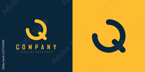 Abstract Initial Letter Q Logo. Blue and Yellow Circle Shape Linear Rounded Style isolated on Double Background. Usable for Business and Branding Logos. Flat Vector Logo Design Template Element.