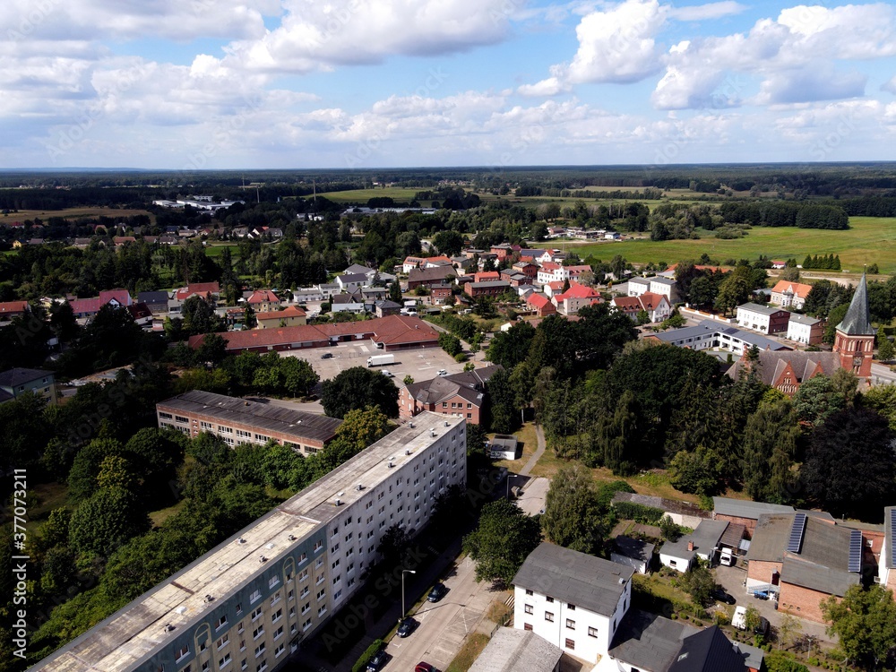 Eggesin, Stadtzentrum, Luftbild mit Fotodrohne