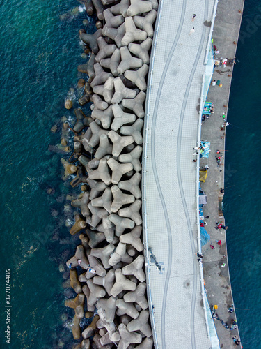 Aerial View of Seawall and Tetrapods © 석원 강