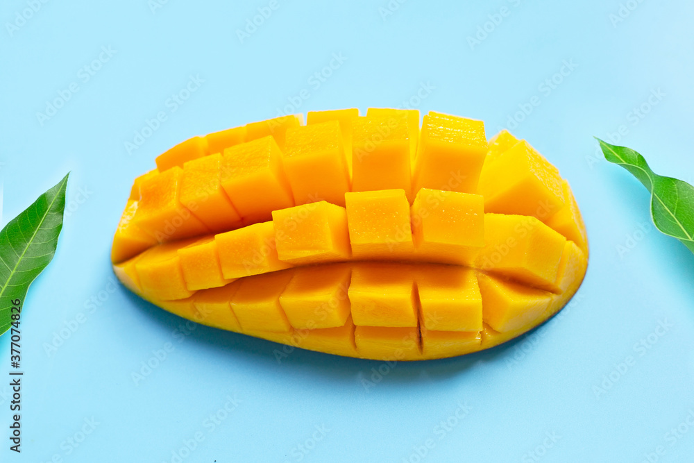Tropical fruit, Mango  on blue background.