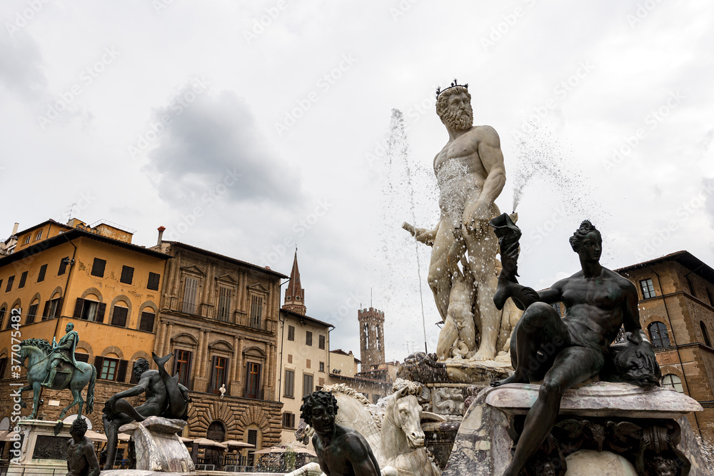 Fountain of Neptune by Bartolomeo Ammannati 1560-1565, Piazza della Signoria, Florence, UNESCO world heritage site,Tuscany, Italy, Europe
