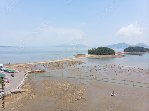 Aeria view of ocean and island