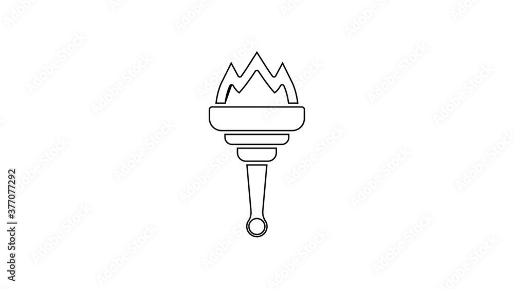 Black line Torch flame icon isolated on white background. Symbol fire hot, flame power, flaming and heat. 4K Video motion graphic animation. Black line Torch flame icon isolated on white background. Symbol fire hot, flame power, flaming and heat. 4K Video motion graphic animation.