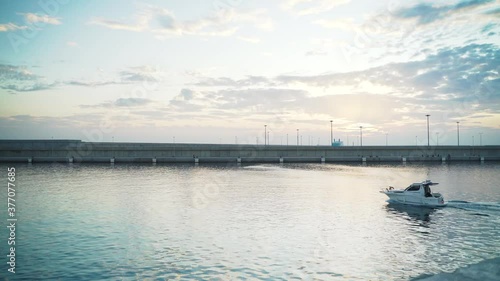 Wallpaper Mural footage of Luxury power boat crossing in the Royal Marina in Valencia Spain, some moored, others sail on the sea. The city of Calpe in Spain, Valencia, Europe Torontodigital.ca
