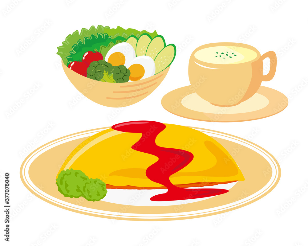 Vector illustration of omelet rice, omelet . 