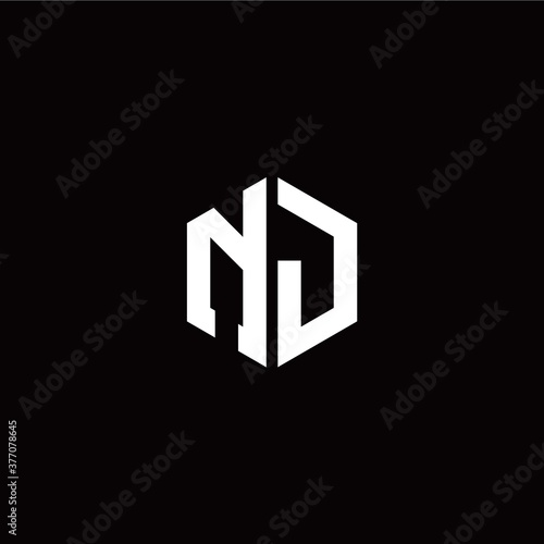 Initial N J letter with polygon modern style logo template vector