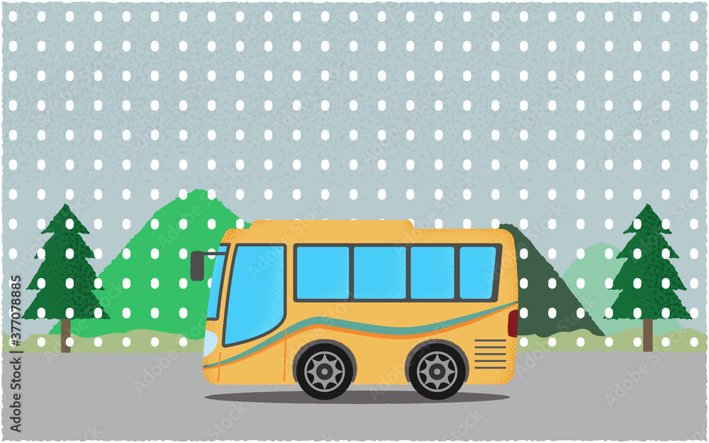 雪の中 山沿いの道を進む黄色い観光バスのベクターイラスト Stock Vector Adobe Stock