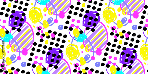 modern fun geometric abstract scrabble seamless pattern in multicolored 90s style