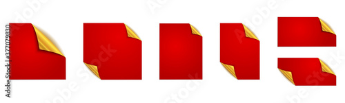 Set of red stickers. Red square stickers. Vector mockups.