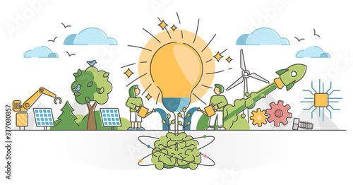 Innovation as creative idea thinking brainstorm process scene outline concept