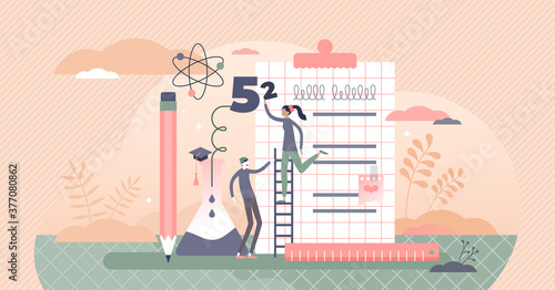 School education with pupil knowledge development scene tiny person concept