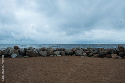 sea coast line with big stones
