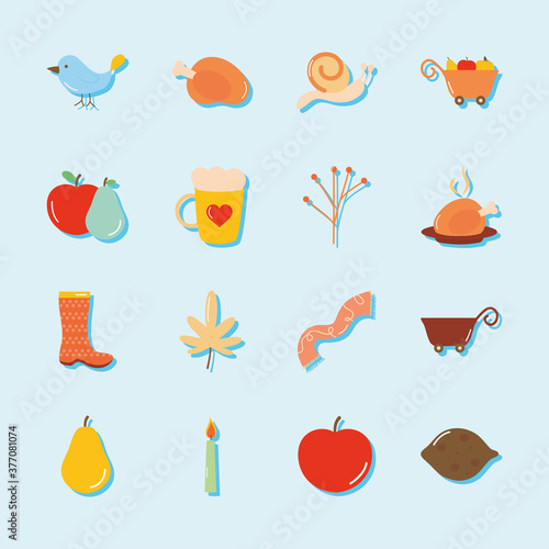 icon set of autumn and rain boot, flat style