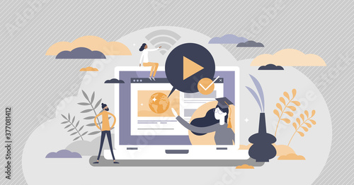 Edtech as educational technology for online digital study tiny person concept