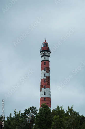 lighthouse on the beach of Lake Ladoga