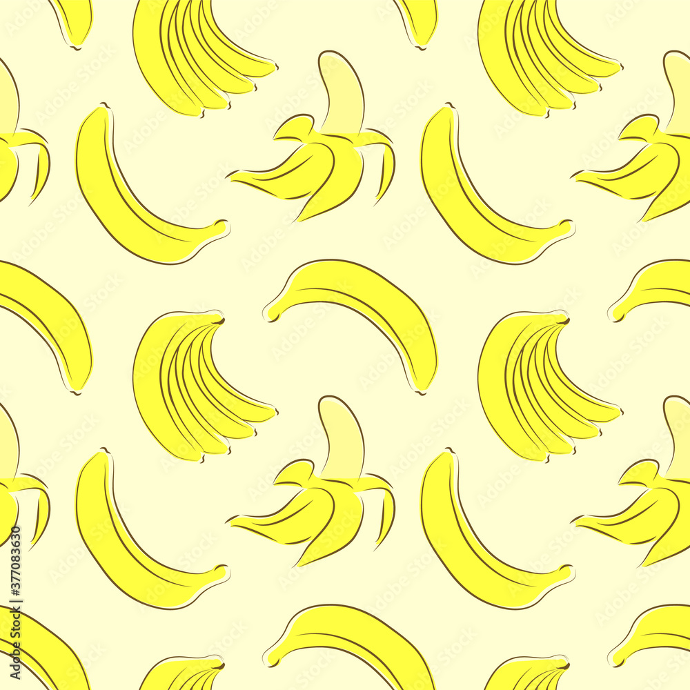 Vector illustration: Seamless pattern of bananas on light yellow background. Line design Vector illustration: Seamless pattern of bananas on light yellow background. Line design