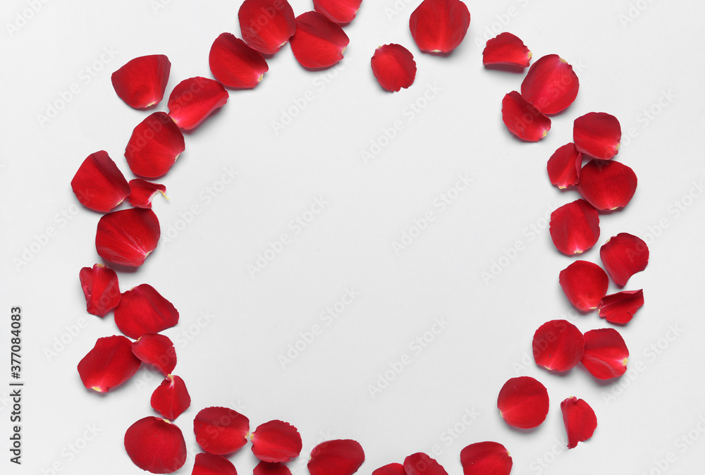 Frame made of beautiful rose petals on light background Frame made of beautiful rose petals on light background