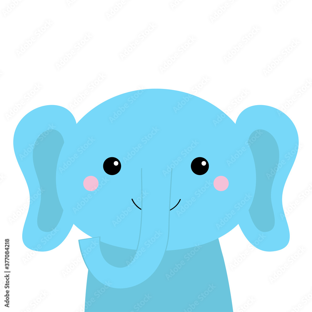 Obraz premium Elephant animal icon. Cute cartoon kawaii baby character. Funny face head. Notebook cover tshirt. Baby greeting card print template. White background. Flat design.