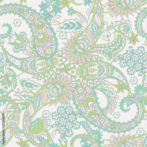 Paisley vector seamless pattern. Fantastic flower  leaves. Textile bohemian print. Batik painting. Vintage